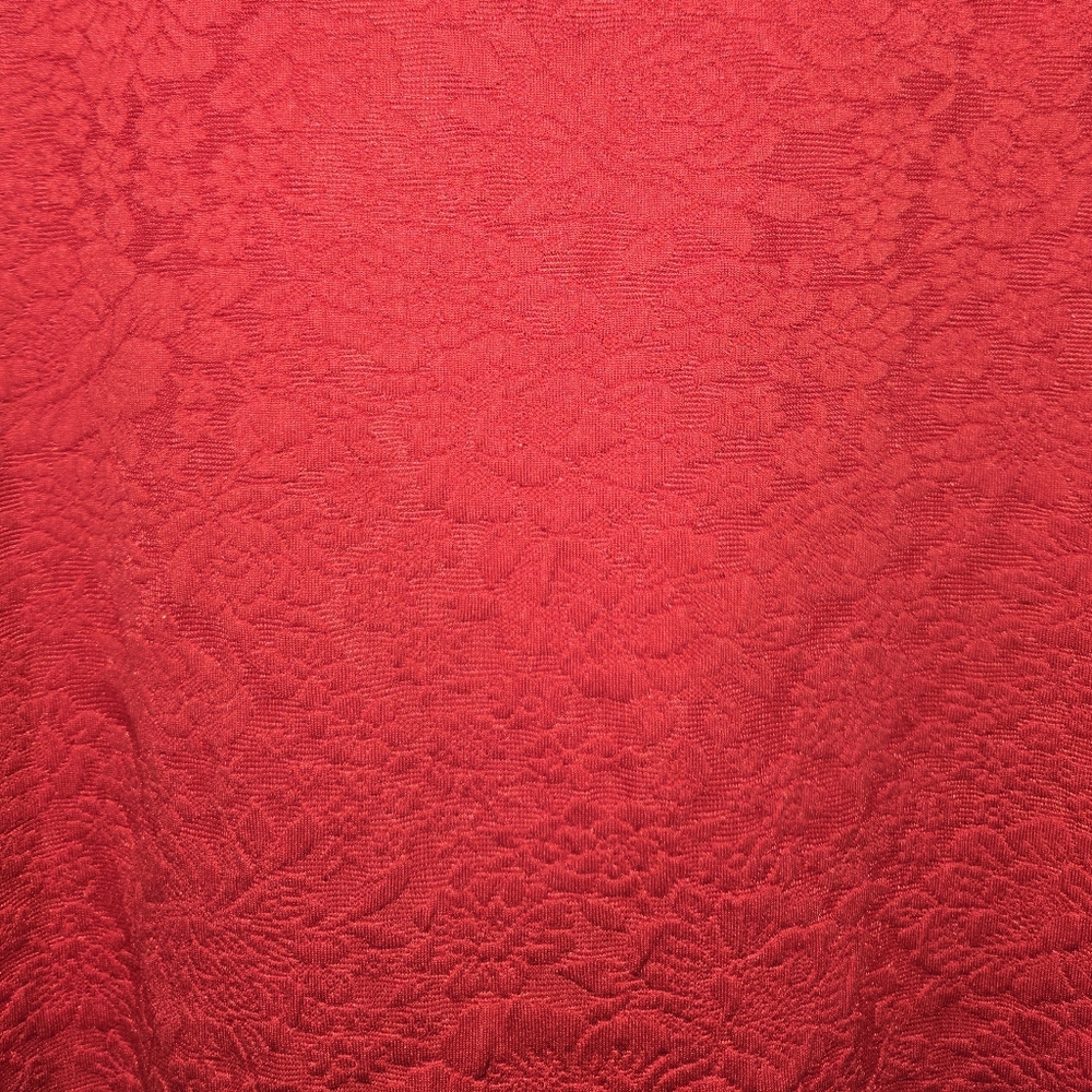 Elle Red Textured Jacquard Floral Pattern Bow Detail Short Sleeve Blouse Sz XL - Picture 2 of 5